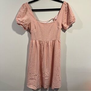 Pink Lily Pink Gingham Square Neck Puff Sleeve Midi Dress size small